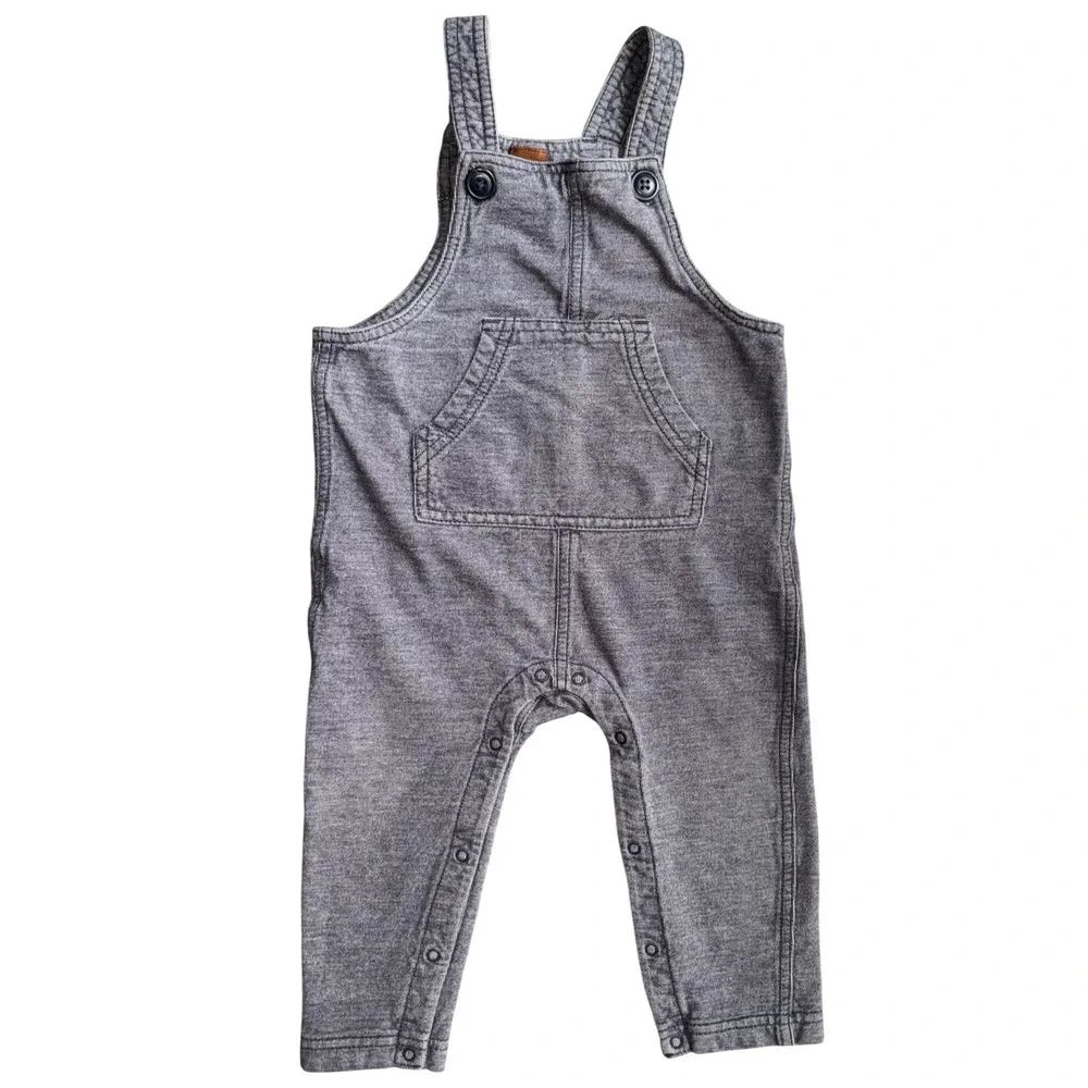 Tea Collection Blue Knit Overalls Romper 12-18M Coastal Kid Grandad Style Cute